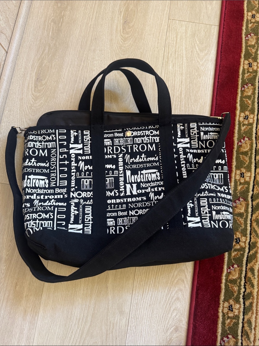 Nordstrom Black and White Logo Canvas Duffel Bag